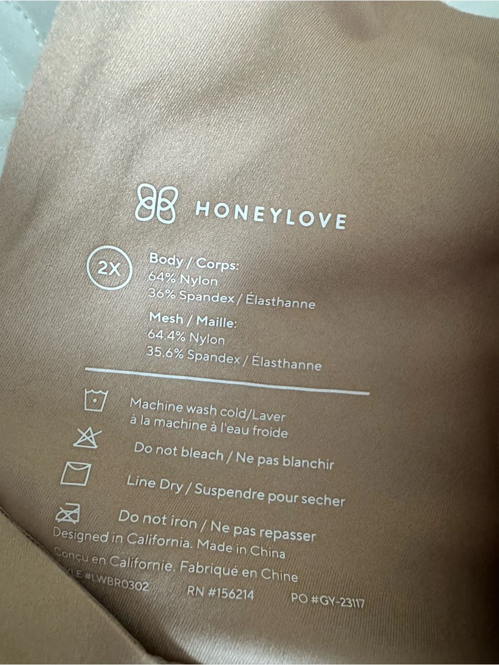 Honeylove Wireless Lift Bra Shapewear Bra Nude Beige 2X Smoothing Support
